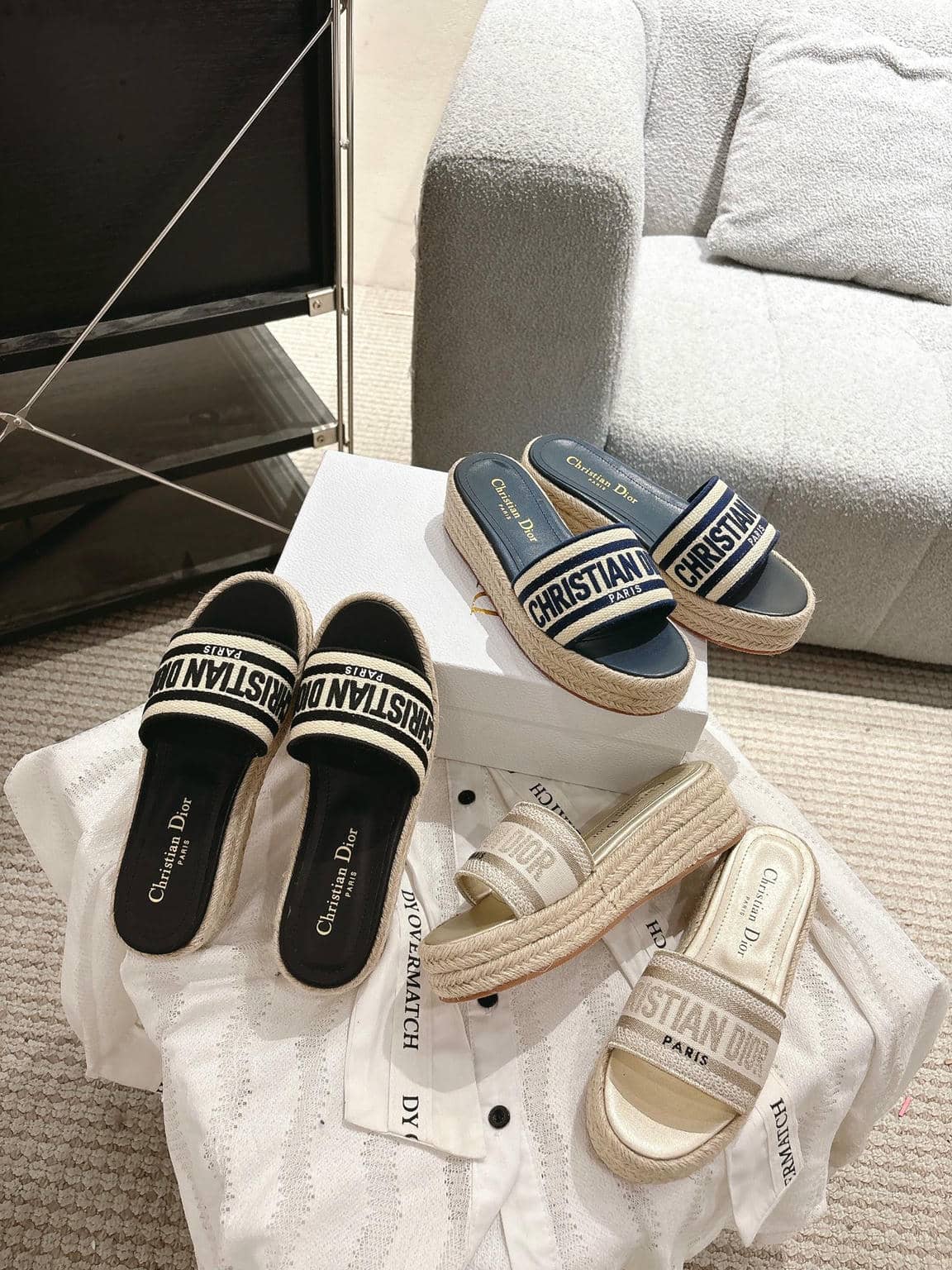 Dior Dway Raffia Embroidered Platform Wedge Slide